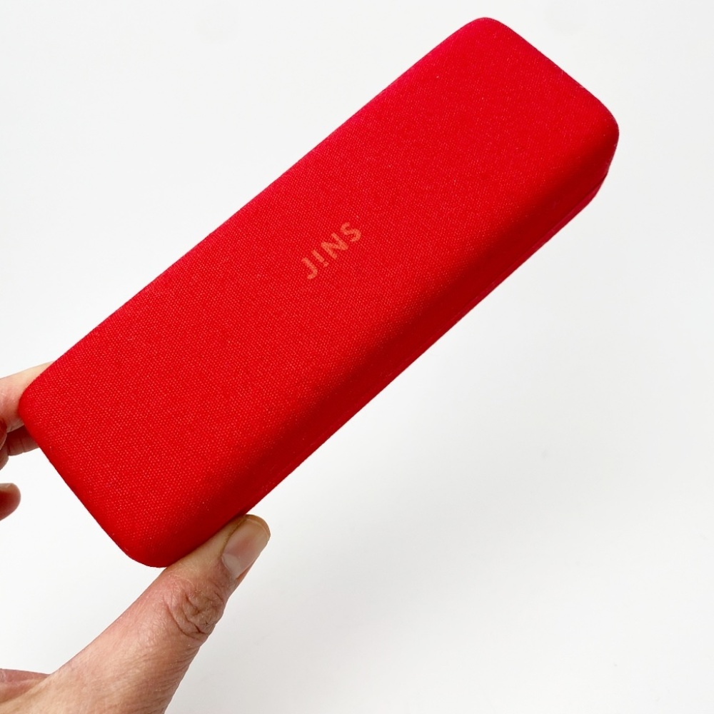 JINS Eyeglasses Case Red Fabric Clamshell Hard Case Minimalist Eyeglass Modern